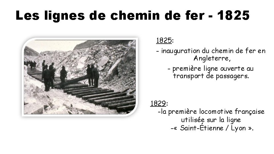 Les lignes de chemin de fer - 1825: - inauguration du chemin de fer