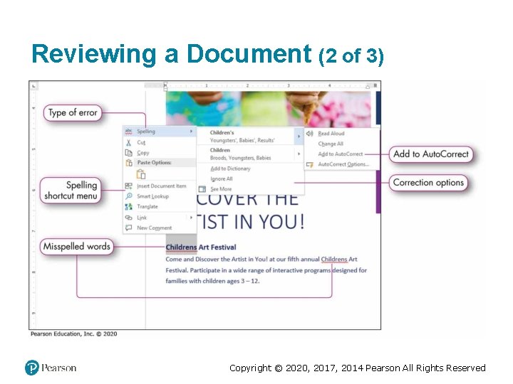 Reviewing a Document (2 of 3) Copyright © 2020, 2017, 2014 Pearson All Rights Reviewing a Document (2 of 3) Copyright © 2020, 2017, 2014 Pearson All Rights