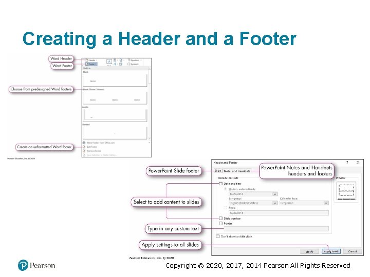 Creating a Header and a Footer Copyright © 2020, 2017, 2014 Pearson All Rights Creating a Header and a Footer Copyright © 2020, 2017, 2014 Pearson All Rights
