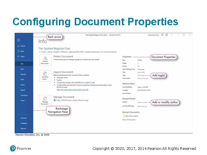 Configuring Document Properties Copyright © 2020, 2017, 2014 Pearson All Rights Reserved Configuring Document Properties Copyright © 2020, 2017, 2014 Pearson All Rights Reserved