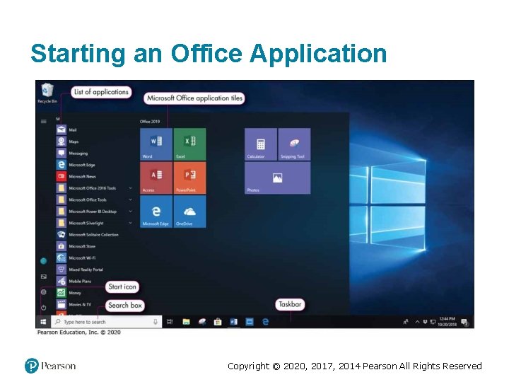 Starting an Office Application Copyright © 2020, 2017, 2014 Pearson All Rights Reserved Starting an Office Application Copyright © 2020, 2017, 2014 Pearson All Rights Reserved