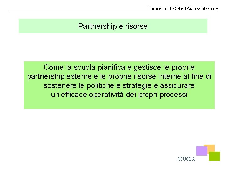 Il modello EFQM e l’Autovalutazione Partnership e risorse Come la scuola pianifica e gestisce