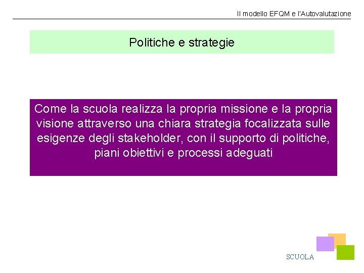 Il modello EFQM e l’Autovalutazione Politiche e strategie Come la scuola realizza la propria