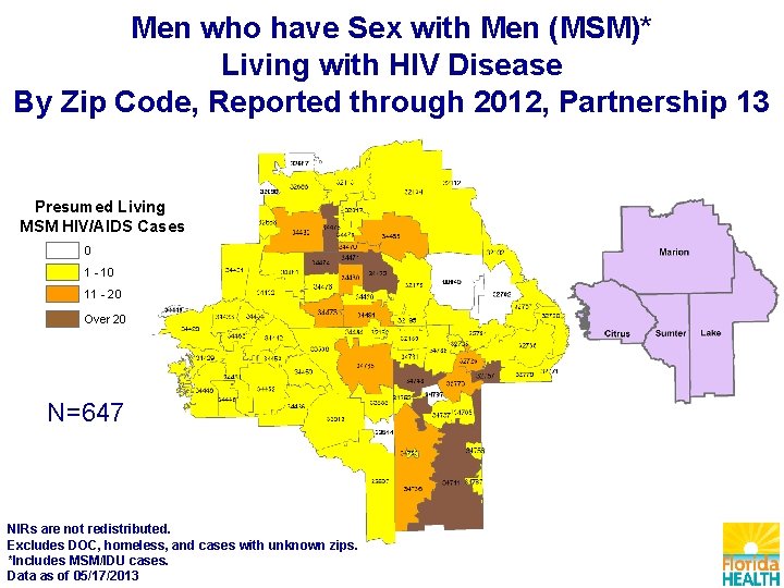 Men who have Sex with Men (MSM)* Living with HIV Disease By Zip Code,