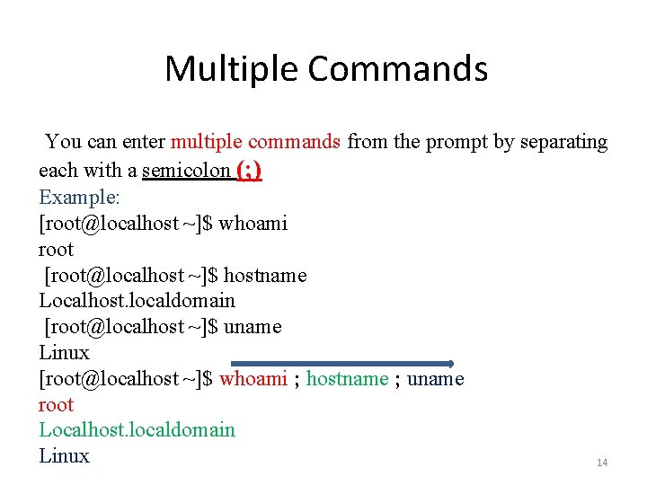 Multiple Commands You can enter multiple commands from the prompt by separating each with
