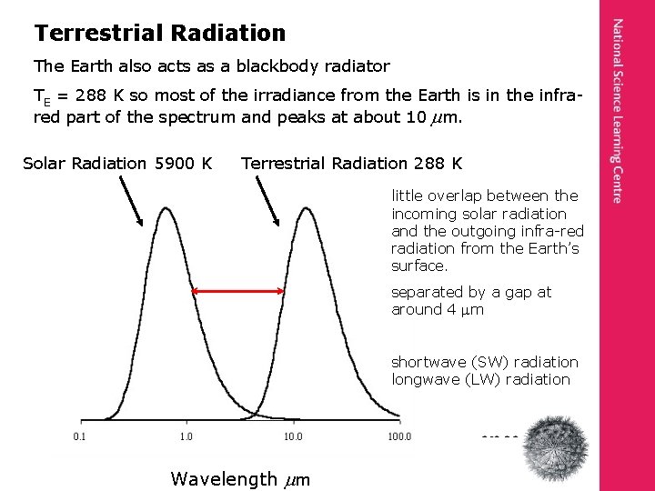 Terrestrial Radiation The Earth also acts as a blackbody radiator TE = 288 K