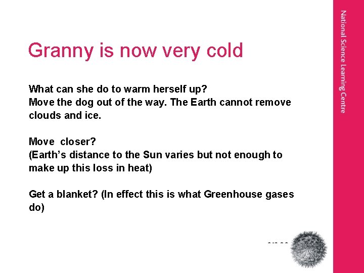 Granny is now very cold What can she do to warm herself up? Move
