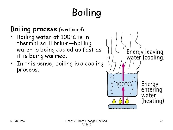 Boiling process (continued) • Boiling water at 100 C is in thermal equilibrium—boiling water