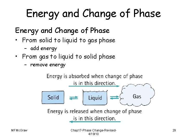 Energy and Change of Phase • From solid to liquid to gas phase –