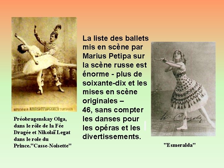 Préobragenskay Olga, dans le rôle de la Fée Dragée et Nikolaï Legat dans le Préobragenskay Olga, dans le rôle de la Fée Dragée et Nikolaï Legat dans le