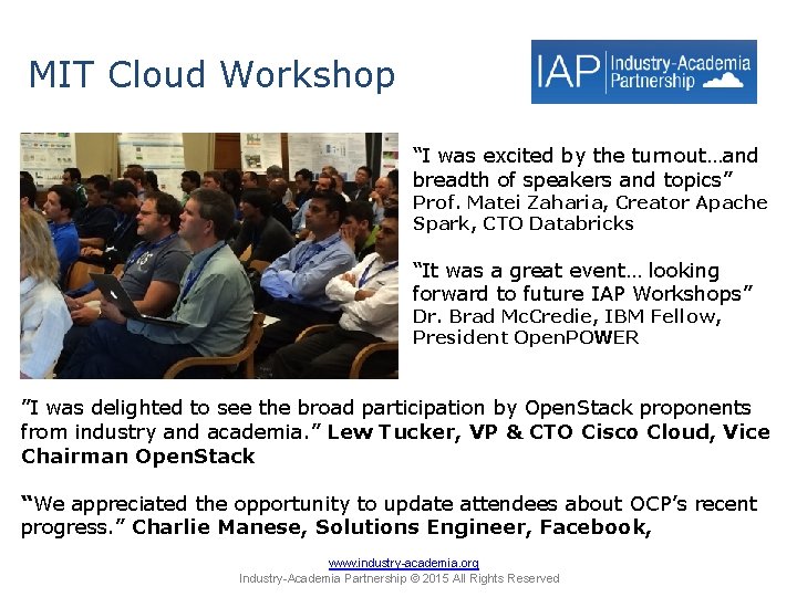 MIT Cloud Workshop “I was excited by the turnout…and breadth of speakers and topics”
