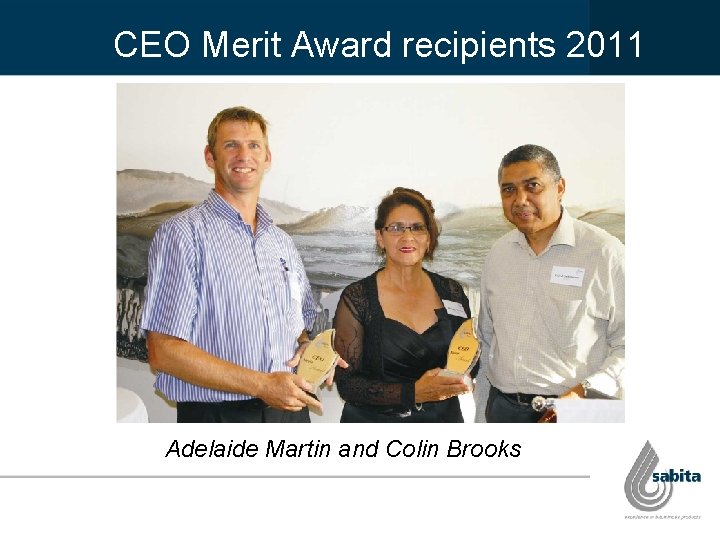 CEO Merit Award recipients 2011 Adelaide Martin and Colin Brooks CEO Merit Award recipients 2011 Adelaide Martin and Colin Brooks