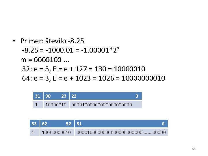  • Primer: število -8. 25 = -1000. 01 = -1. 00001*23 m =