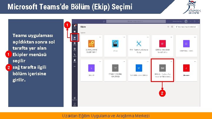 Microsoft Teams’de Bölüm (Ekip) Seçimi 1 1 2 Teams uygulaması açıldıktan sonra sol tarafta