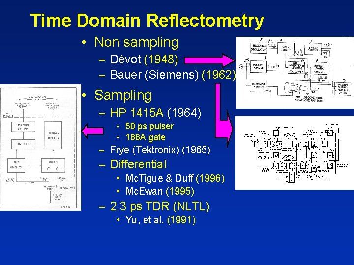 Time Domain Reflectometry • Non sampling – Dévot (1948) – Bauer (Siemens) (1962) •
