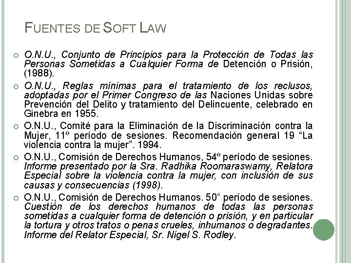 FUENTES DE SOFT LAW O. N. U. , Conjunto de Principios para la Protección