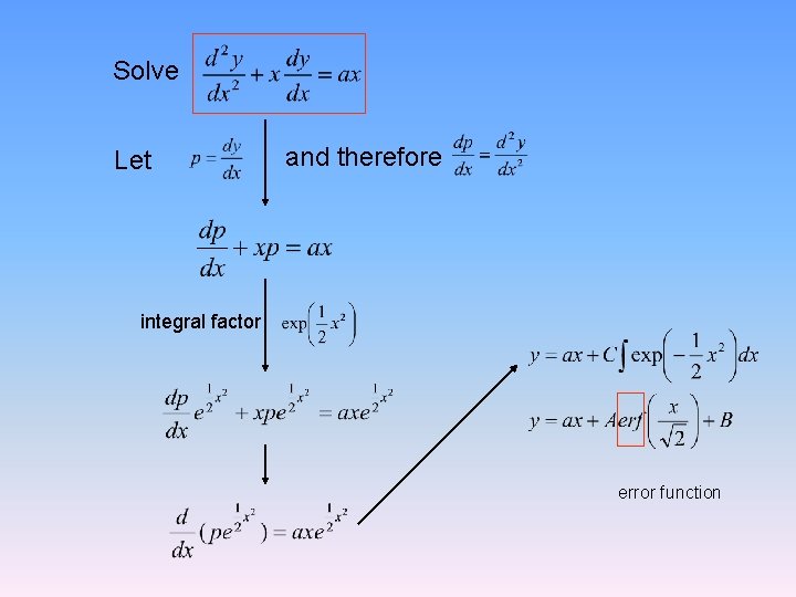 Solve Let and therefore integral factor error function 