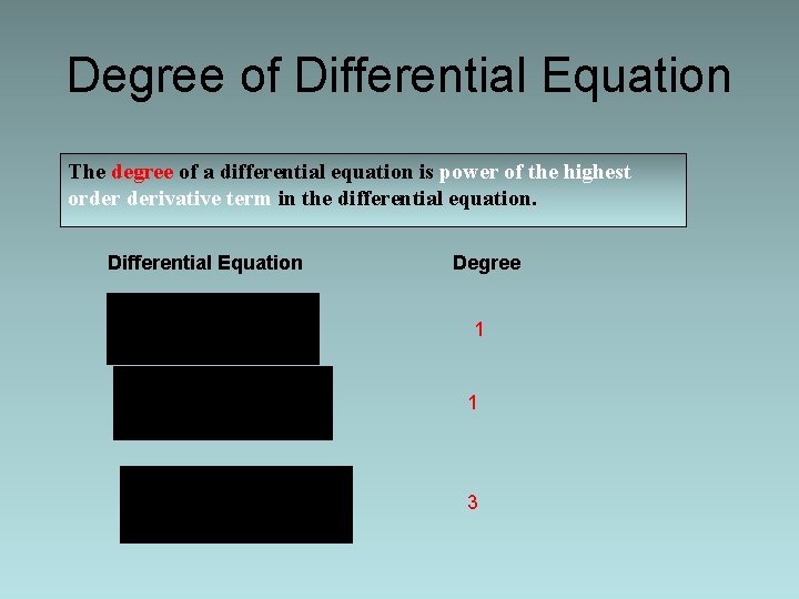 Degree of Differential Equation The degree of a differential equation is power of the