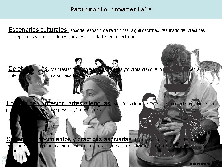 Patrimonio inmaterial* Escenarios culturales. soporte, espacio de relaciones, significaciones, resultado de prácticas, percepciones y