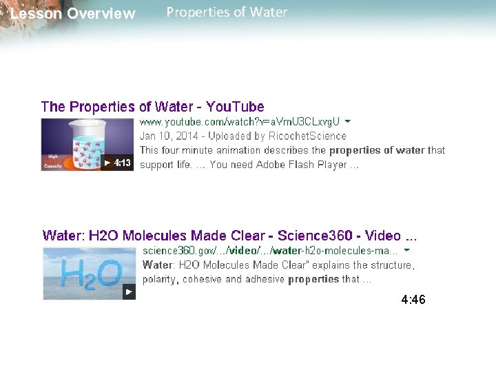Lesson Overview Properties of Water 4: 46 