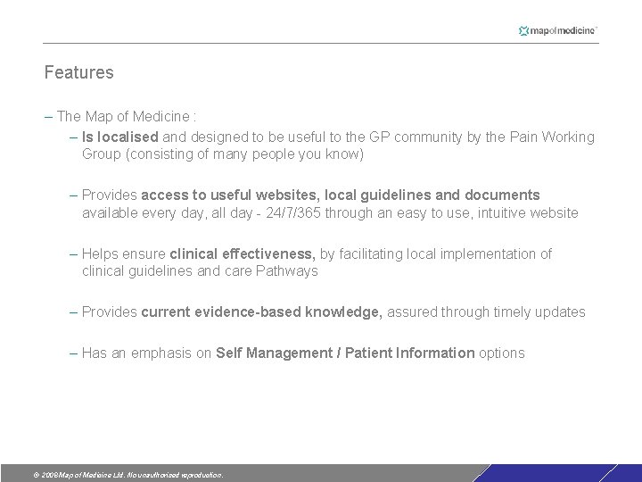 Features – The Map of Medicine : – Is localised and designed to be Features – The Map of Medicine : – Is localised and designed to be