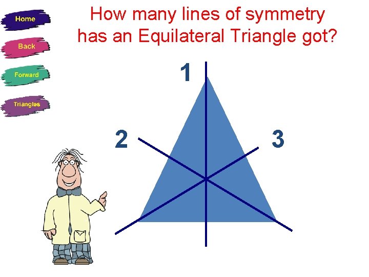 How many lines of symmetry has an Equilateral Triangle got? 1 2 3 