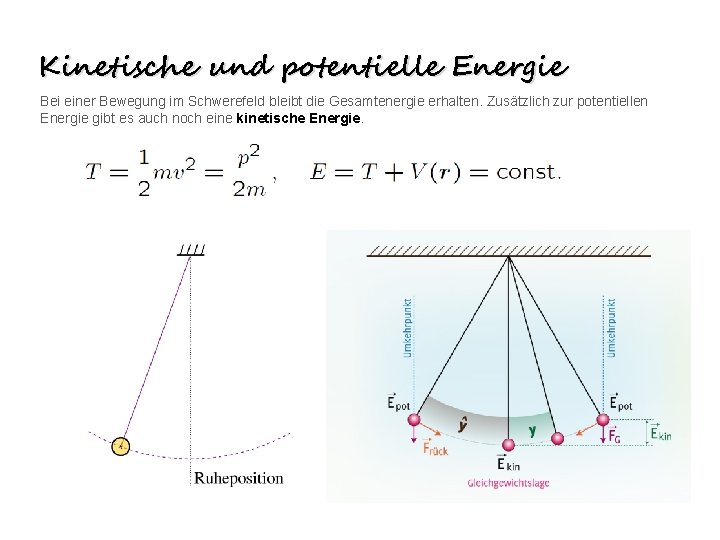 Kinetische und potentielle Energie Bei einer Bewegung im Schwerefeld bleibt die Gesamtenergie erhalten. Zusätzlich Kinetische und potentielle Energie Bei einer Bewegung im Schwerefeld bleibt die Gesamtenergie erhalten. Zusätzlich