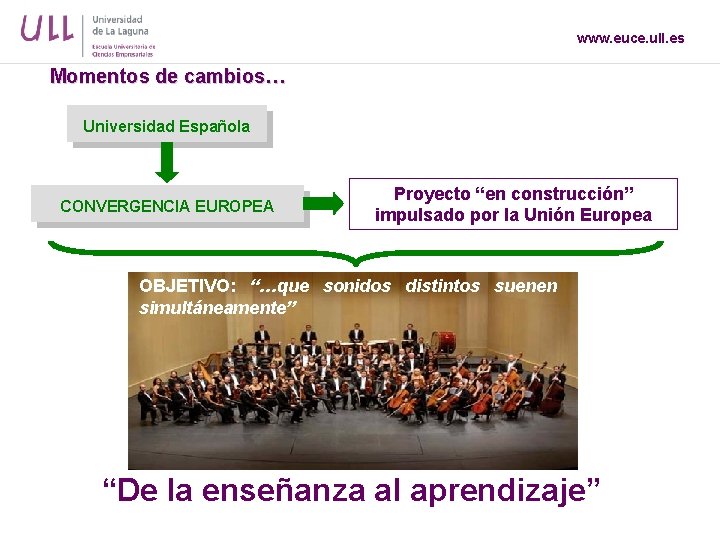 www. euce. ull. es Momentos de cambios… Universidad Española CONVERGENCIA EUROPEA Proyecto “en construcción”