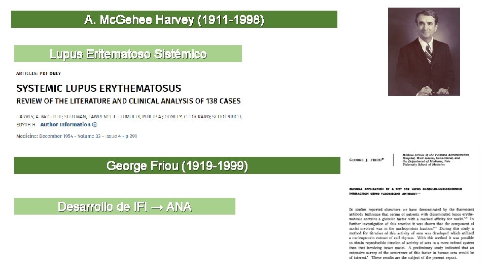 A. Mc. Gehee Harvey (1911 -1998) Lupus Eritematoso Sistémico George Friou (1919 -1999) Desarrollo