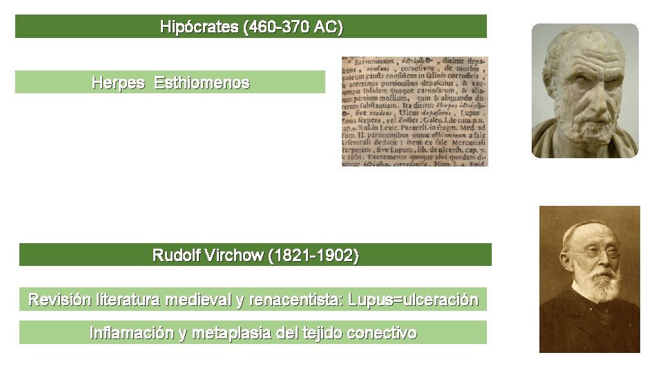 Hipócrates (460 -370 AC) Herpes Esthiomenos Rudolf Virchow (1821 -1902) Revisión literatura medieval y
