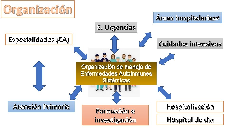 Organización S. Urgencias Especialidades (CA) Áreas hospitalarias≠ Cuidados intensivos Organización de manejo de Enfermedades
