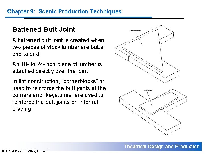 Chapter 9: Scenic Production Techniques Battened Butt Joint A battened butt joint is created