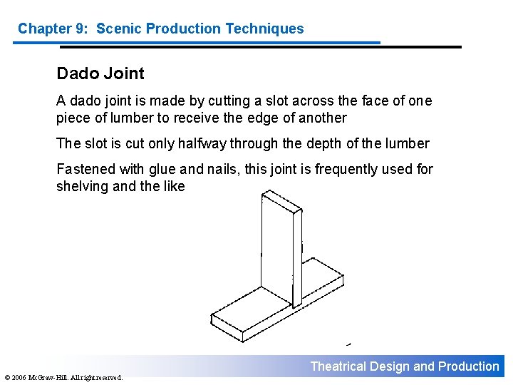 Chapter 9: Scenic Production Techniques Dado Joint A dado joint is made by cutting