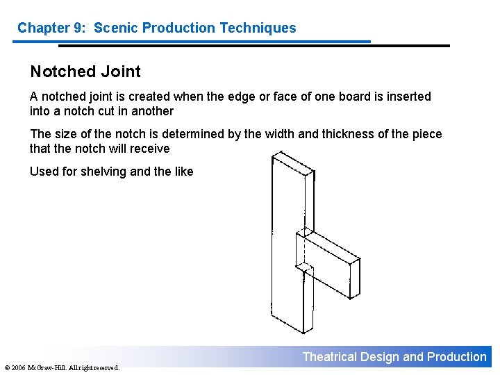 Chapter 9: Scenic Production Techniques Notched Joint A notched joint is created when the
