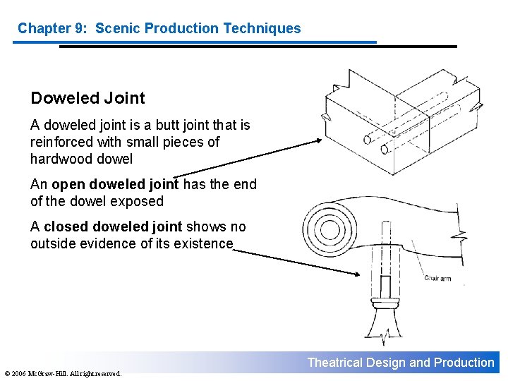 Chapter 9: Scenic Production Techniques Doweled Joint A doweled joint is a butt joint