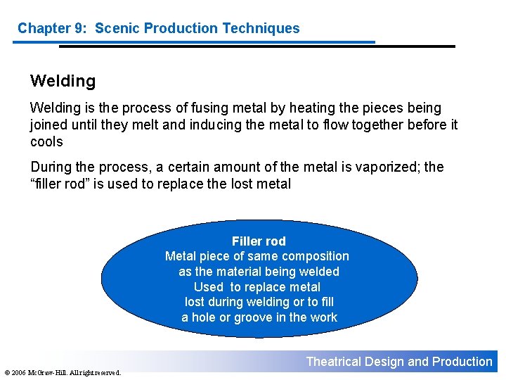 Chapter 9: Scenic Production Techniques Welding is the process of fusing metal by heating