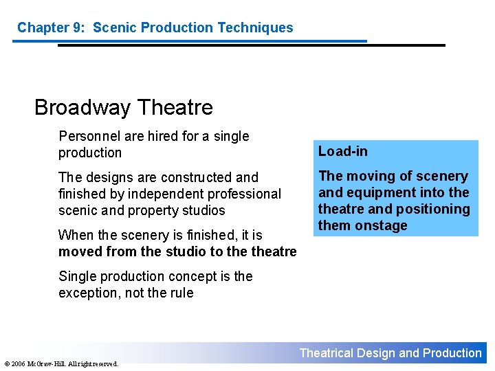 Chapter 9: Scenic Production Techniques Broadway Theatre Personnel are hired for a single production
