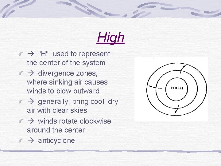 High “H” used to represent the center of the system divergence zones, where sinking
