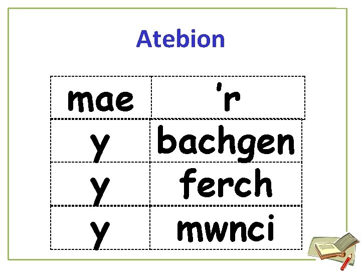 Atebion mae ’r y bachgen y ferch y mwnci 