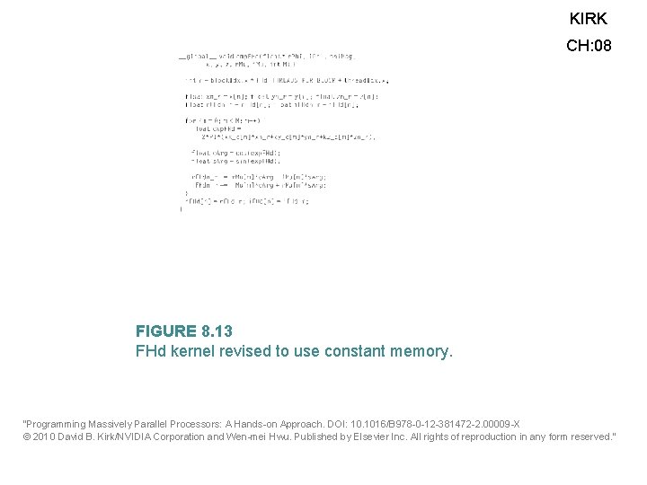 KIRK CH: 08 FIGURE 8. 13 FHd kernel revised to use constant memory. “Programming