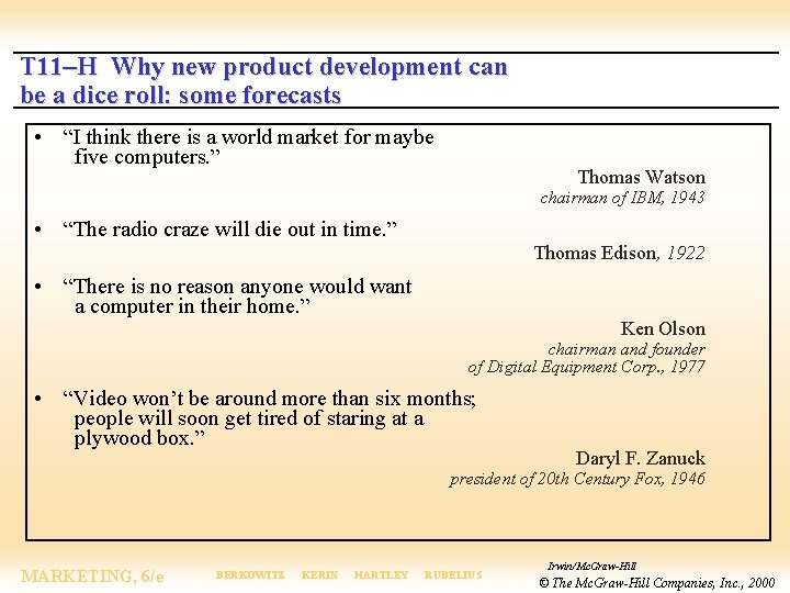 T 11–H Why new product development can be a dice roll: some forecasts •