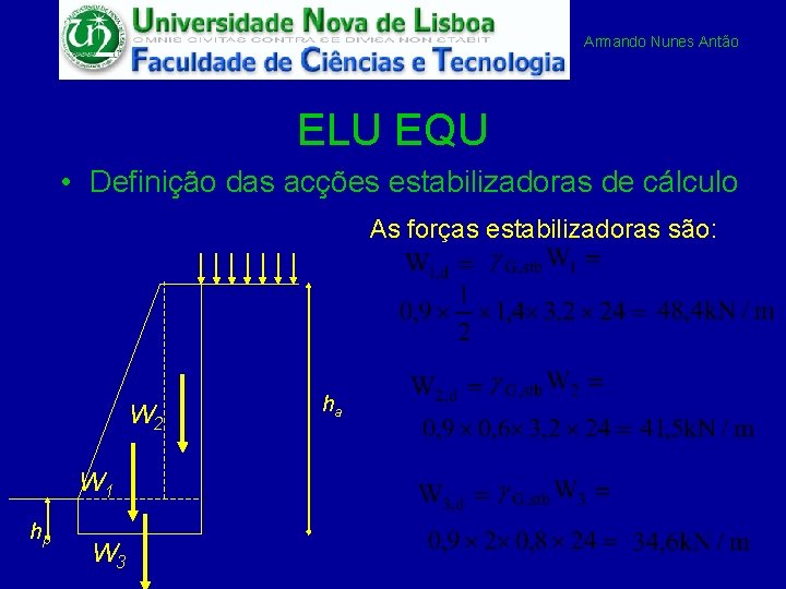 Armando Nunes Antão ELU EQU • Definição das acções estabilizadoras de cálculo As forças