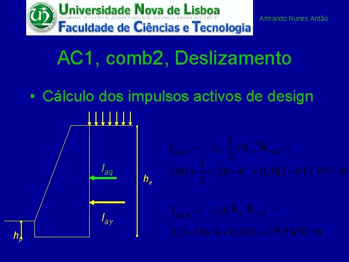 Armando Nunes Antão AC 1, comb 2, Deslizamento • Cálculo dos impulsos activos de