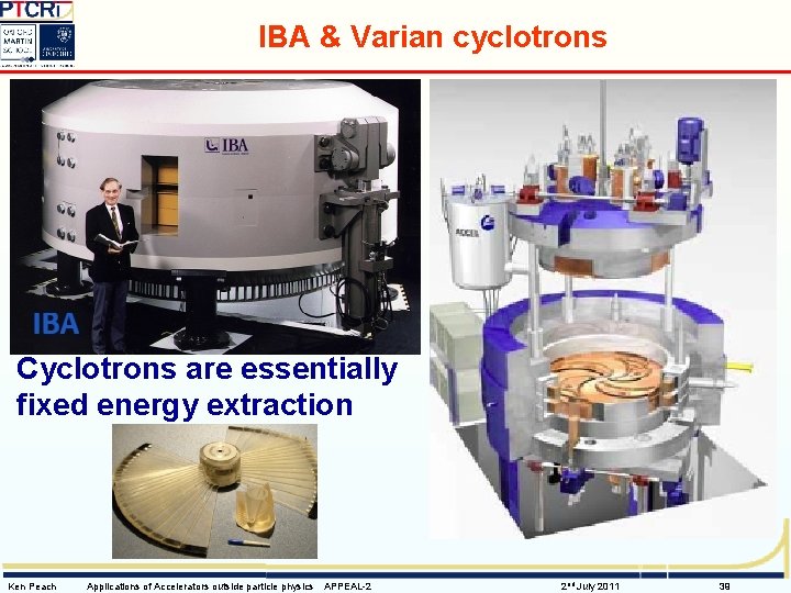 IBA & Varian cyclotrons Cyclotrons are essentially fixed energy extraction Ken Peach Applications of