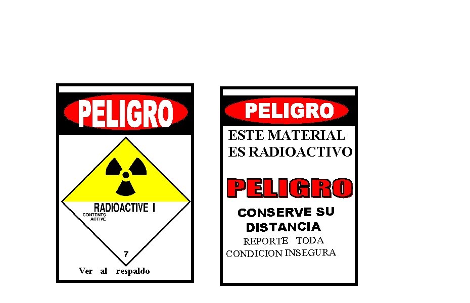 ESTE MATERIAL ES RADIOACTIVO CONSERVE SU DISTANCIA REPORTE TODA CONDICION INSEGURA Ver al respaldo