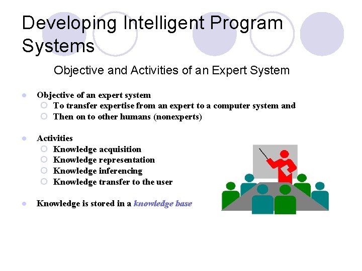 Developing Intelligent Program Systems Objective and Activities of an Expert System l Objective of Developing Intelligent Program Systems Objective and Activities of an Expert System l Objective of