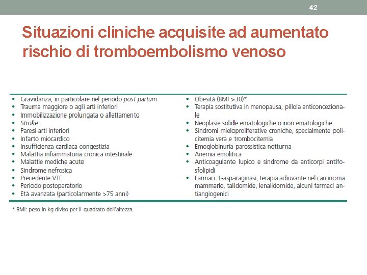 42 Situazioni cliniche acquisite ad aumentato rischio di tromboembolismo venoso 