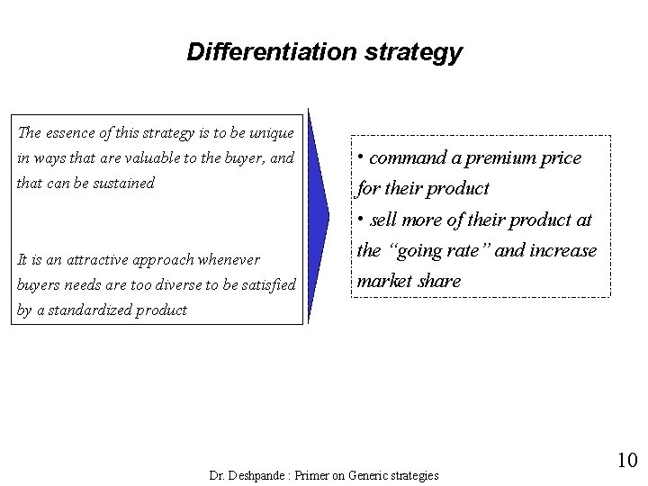 Differentiation strategy The essence of this strategy is to be unique in ways that