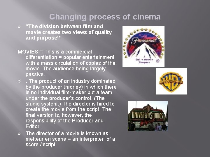 Changing process of cinema » “The division between film and movie creates two views
