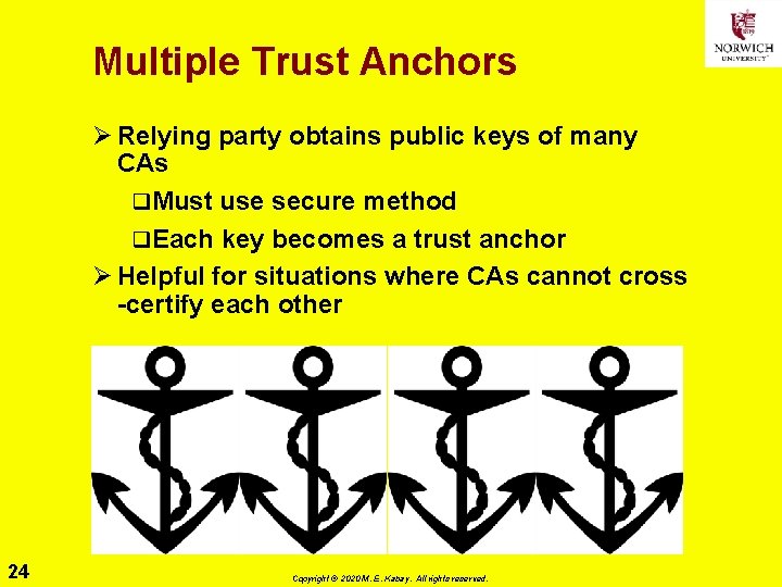 Multiple Trust Anchors Ø Relying party obtains public keys of many CAs q. Must